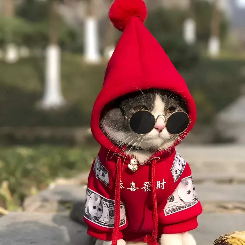 Red pure cotton fleece pet sweater for cats and dogs on a white background