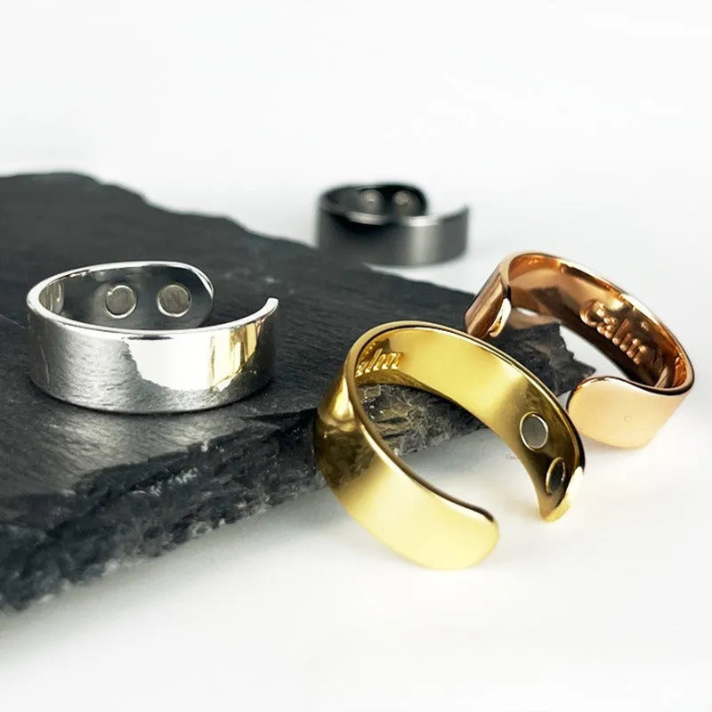 Stainless steel magnetic health ring with open mouth and 4 inner magnets in gold finish