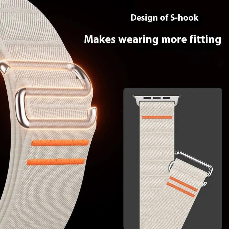 Elastic nylon sports watchband with stainless steel buckle for Apple Watch, shown in Army Green colour.
