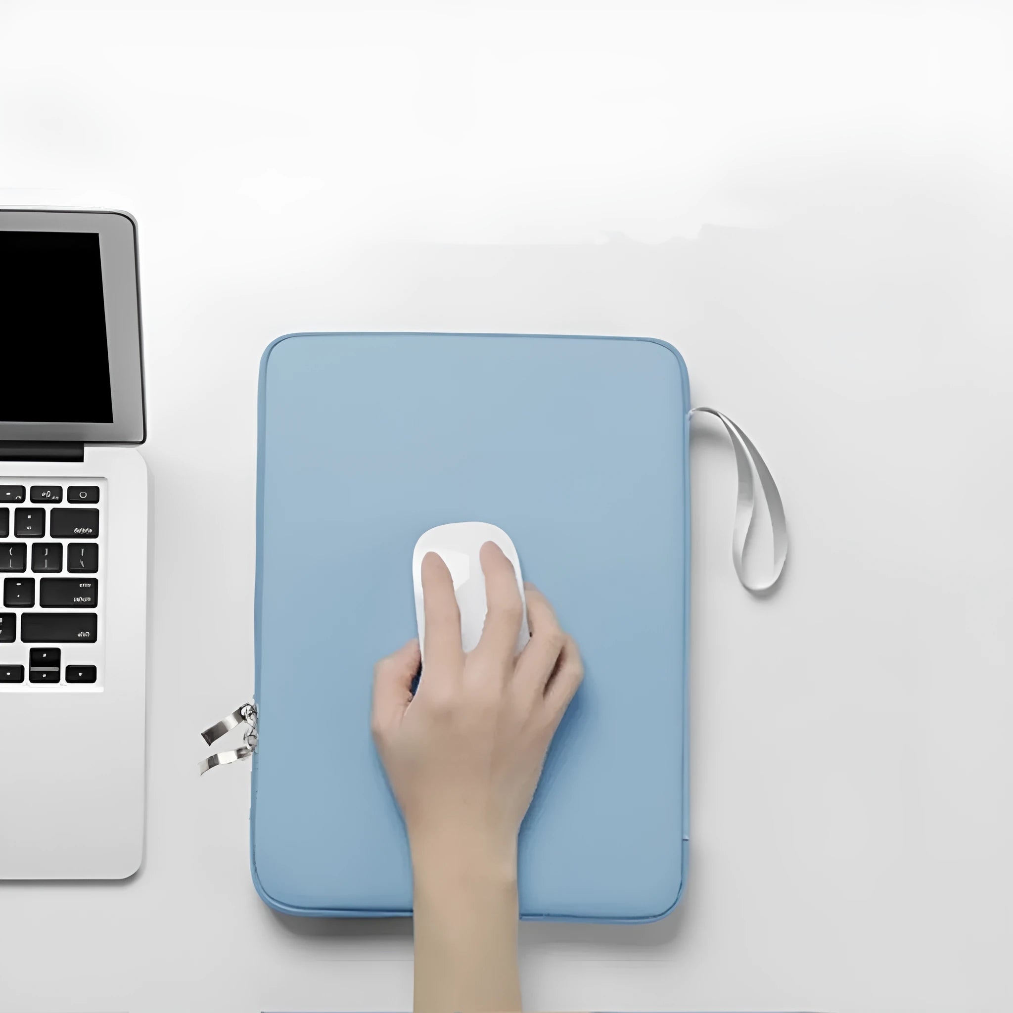 Imitation leather tablet protective case with carrying handle in light grey colour