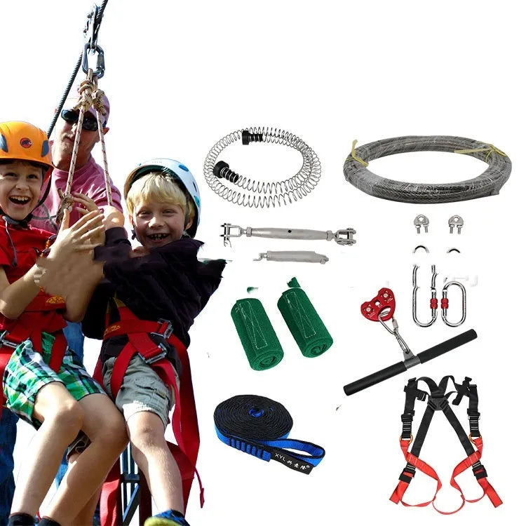 10 metre children's suit pulley slide rope with alloy steel components and safety belt retractor