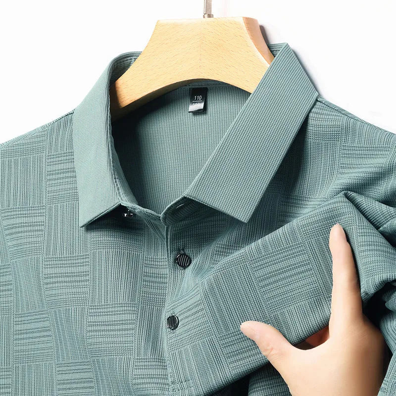 Men's slim fit lapel T-shirt in chemical fibre blend fabric available in multiple colours