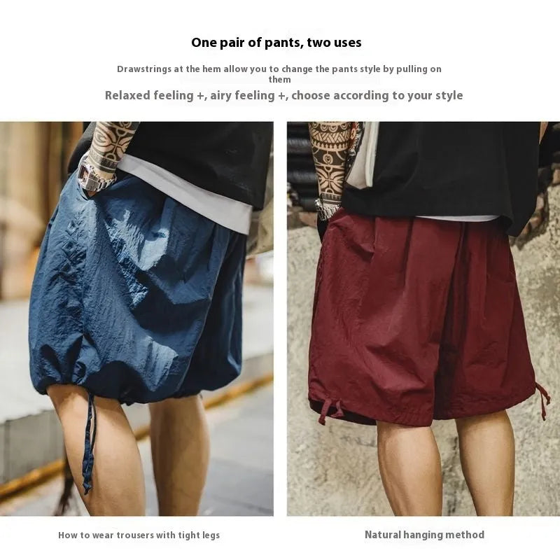 Men's Prussian Blue embroidered beach shorts loose fit nylon fabric