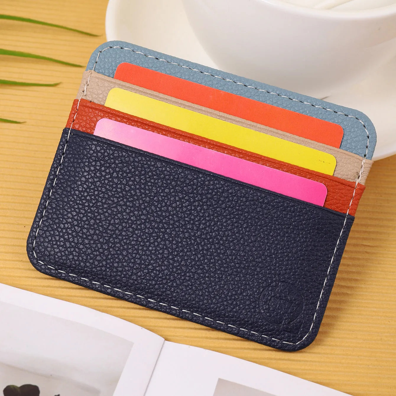 Fashion minimalist ultra-thin colour matching card holder in black PU material