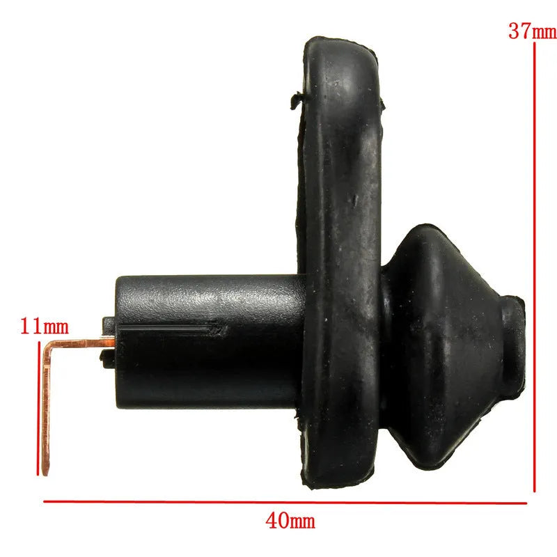 Black car interior door light switch with plastic housing and metal contacts