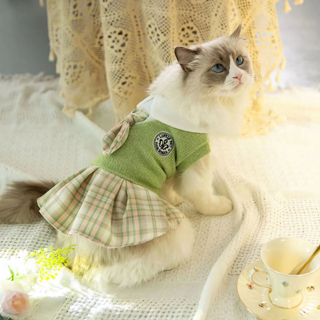 Tartan plaid polyester skirt for dogs and cats in princess style available in three colours