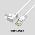Cat6 Ethernet cable with right-angled RJ45 connector in various colours and lengths