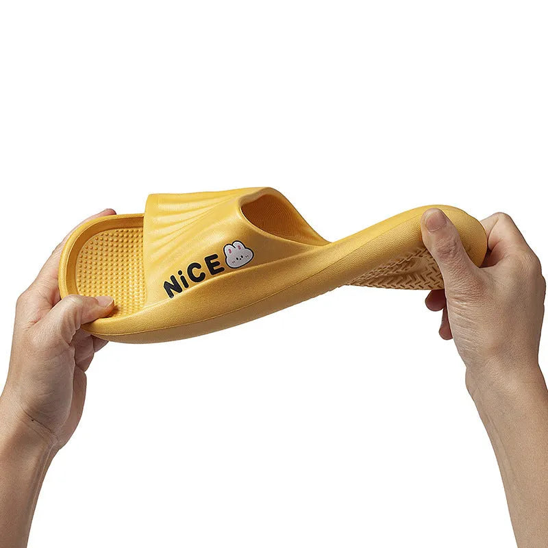 Adult cartoon pattern EVA slippers in multiple colours on a non-slip sole.