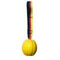 Yellow and camouflage coloured EVA floating dog balls with strings in 6.5cm, 7cm, and 9cm sizes.
