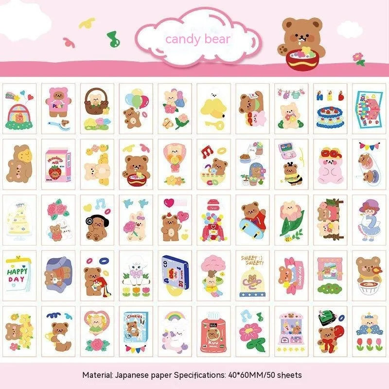 Japanese cartoon character sticker sheet with 50 pieces at 40x60mm for notebook decoration