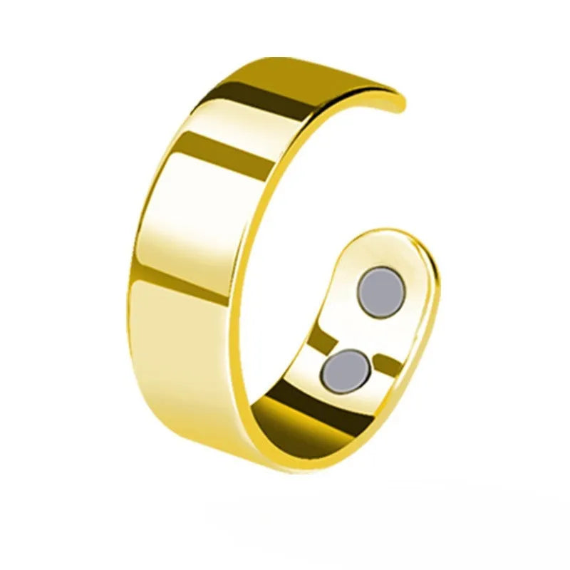 Stainless steel magnetic health ring with open mouth and 4 inner magnets in gold finish