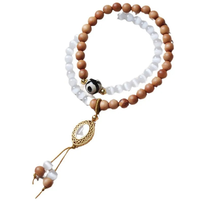 Sandalwood opal double ring women's bracelet with Tibetan beads in retro style
