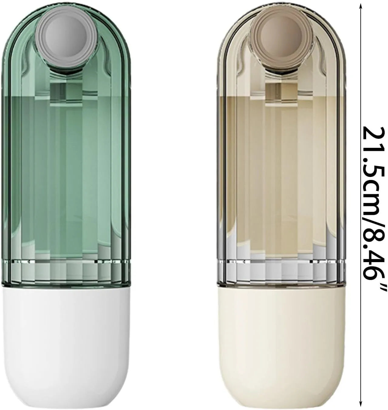 Beige or green foldable leak-proof dog water bottle with food dispenser for outdoor use