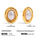 Close-up of stainless steel vintage pearl ear studs for women with a non-fade electroplated finish.