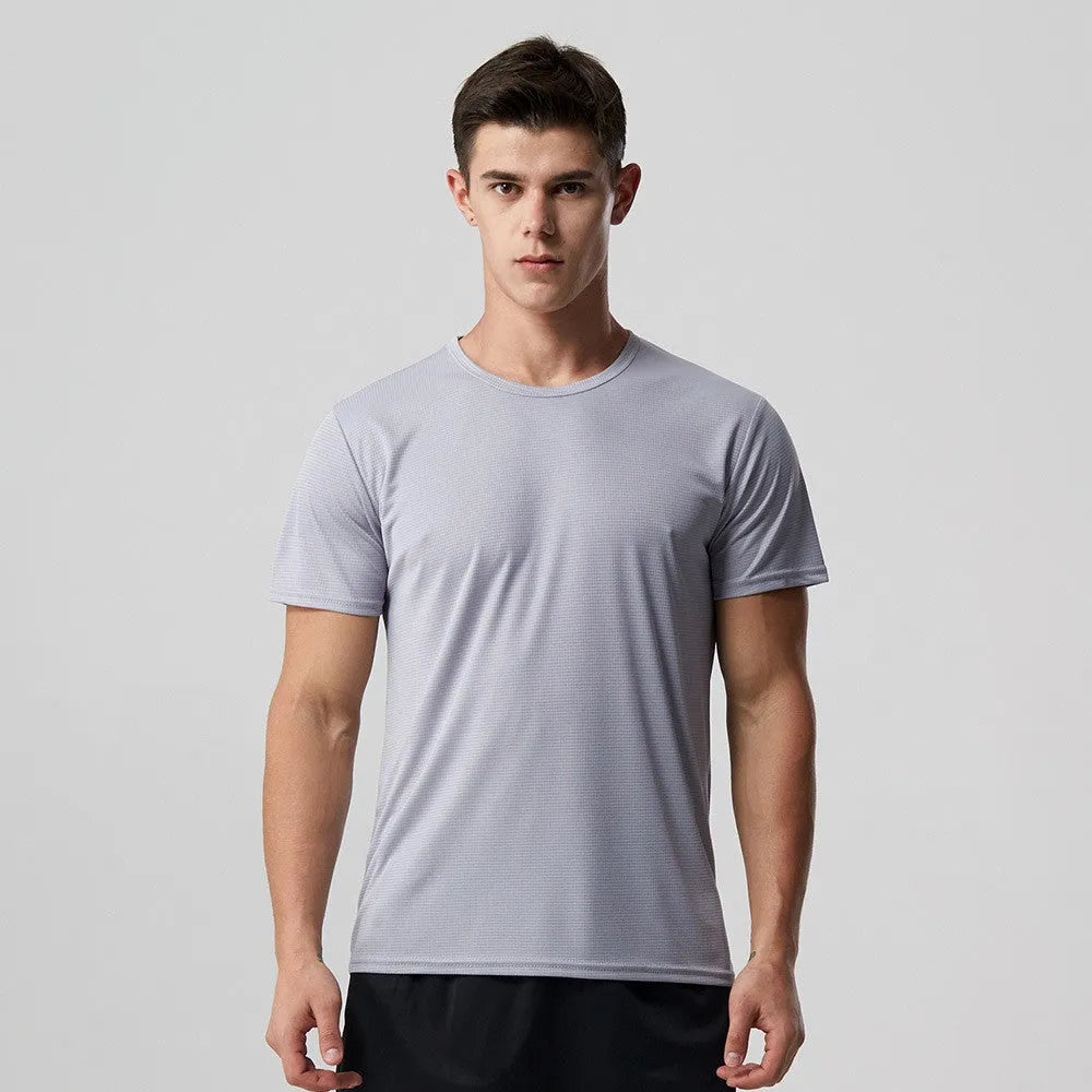 Men quick dry t shirt slim fit running top tees solid colour round neck short sleeve
