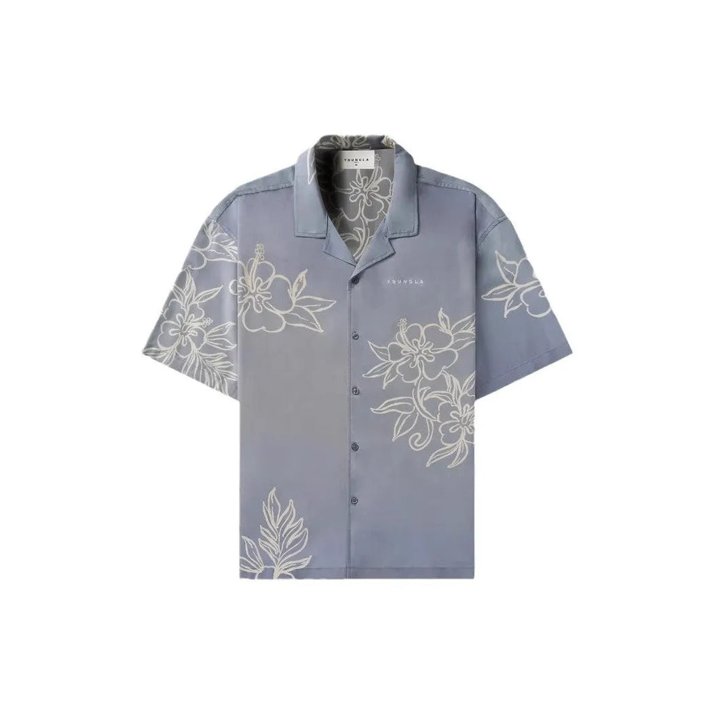 Men's printed floral pattern short sleeve top in loose fit cardigan style