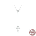 Simple V-neck love cross necklace for women with 925 silver pendant on O-ring chain
