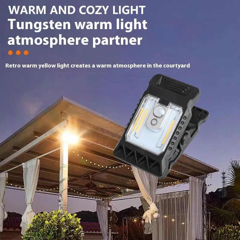 White ABS clip lamp with motion sensor and three brightness options for automatic lighting