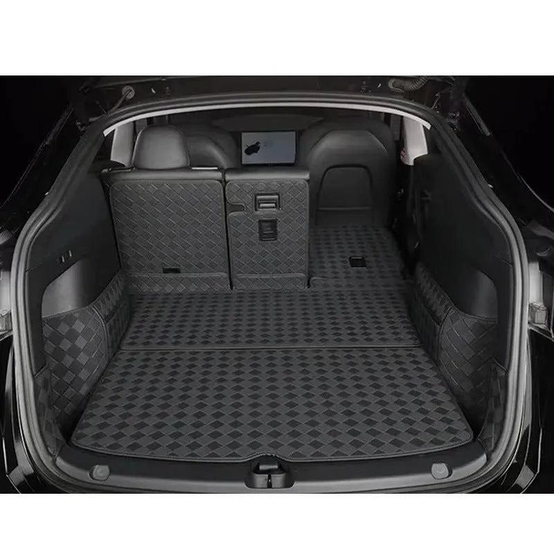 Leather trunk mat for Tesla Model 3 and Model Y vehicles in black colour