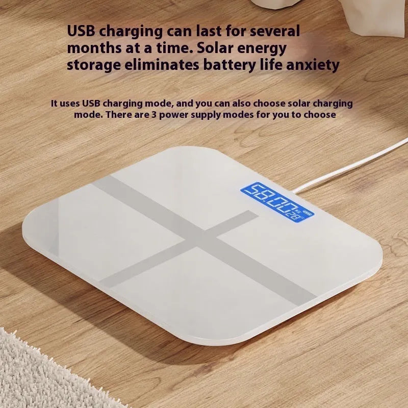 Household body weighing scale in Cross Ice Crystal White colour with 26x26 dimensions and USB charging capability