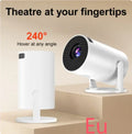 White mini wireless HD portable projector showing front projection lens and wireless connectivity capability