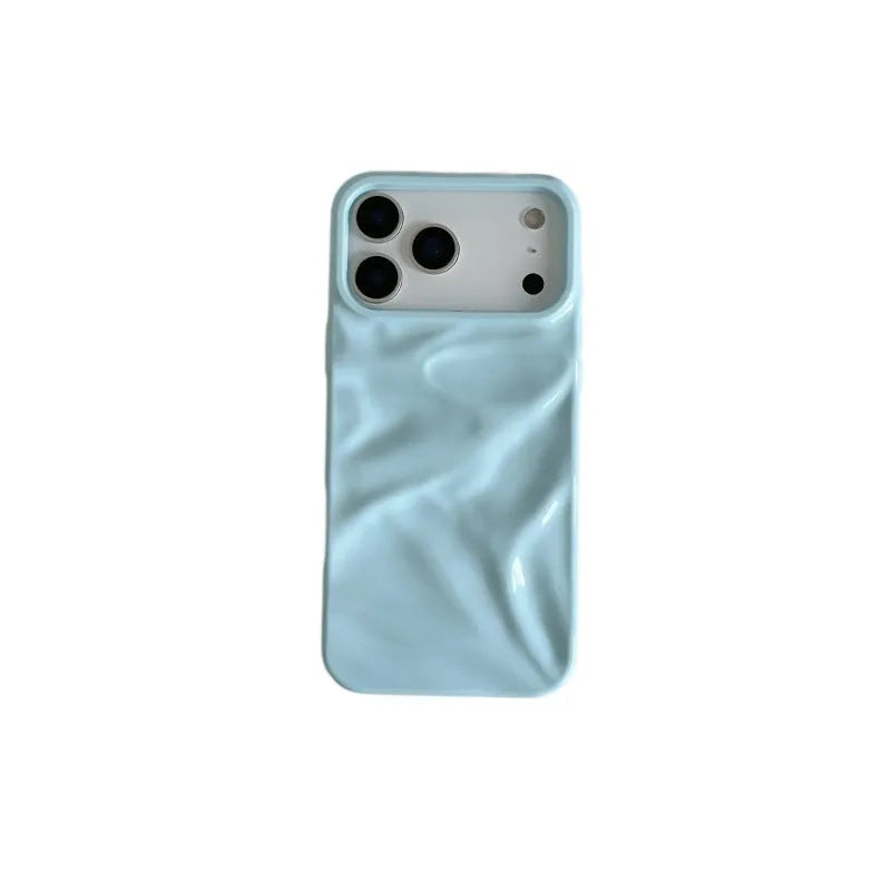PC soft shell phone case with pleated crepe pattern, anti-fall and anti-fingerprint, for iPhone 14-17 series in pink