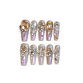 S Number false nail patches with luxury rhinestone decoration and phototherapy sealing layer