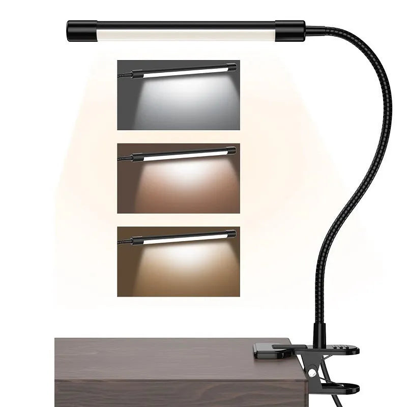 Black and white 26cm USB LED desk lamp for student dormitory with eye protection