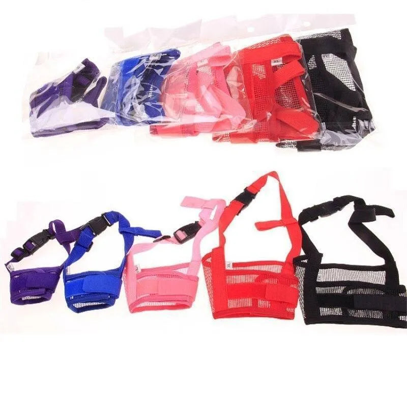 Adjustable plastic dog muzzle in multiple colours with size options for biting and barking control