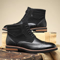 Men's retro Martin boots mid-calf carved slip-on block heel pointed toe artificial PU upper in Army Green colour