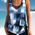 Women's printed two-piece swimsuit with split boxer shorts in polyester fabric