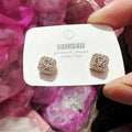 Square geometric earrings with diamond detailing in silver and gold colour options