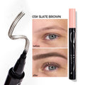 Four-fork waterproof sweatproof eyebrow pencil in black packaging with colour options Caramel Blonde, Mocha, Slate Brown, Black