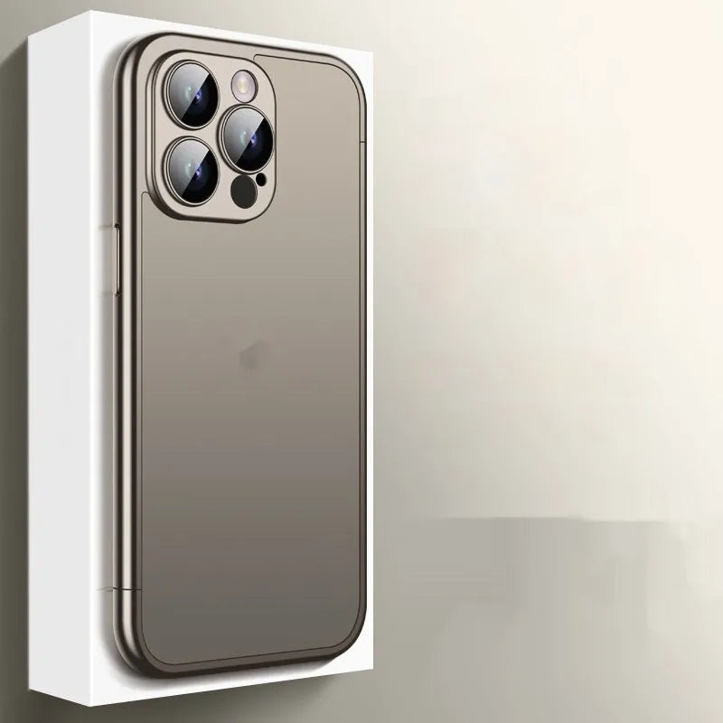 Shell Matte Plating Frame phone case for Apple iPhone with glass lens protector, Titanium Gray finish