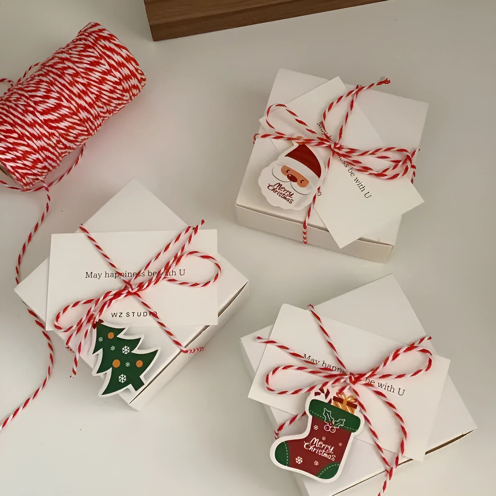 Red and white cotton twine spool 100m length 2mm width Christmas craft cord