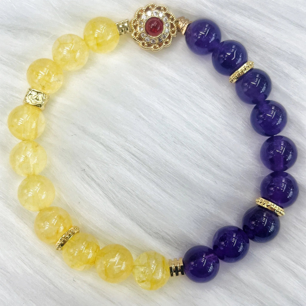 Handmade yellow and purple amethyst crystal bracelet for women