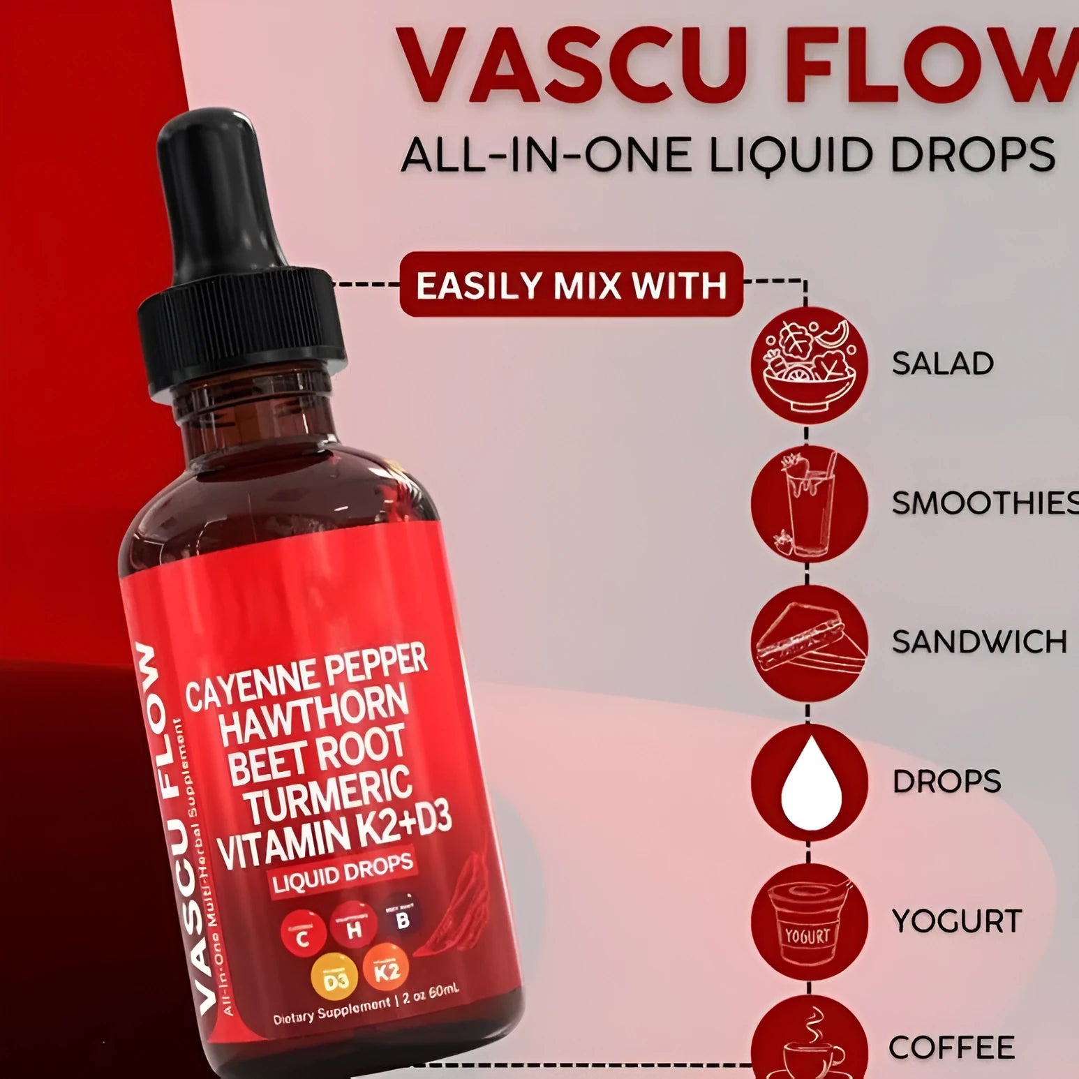 60ml bottle of vitamin D3 with K2 and hawthorn fruit liquid supplement drops with dropper