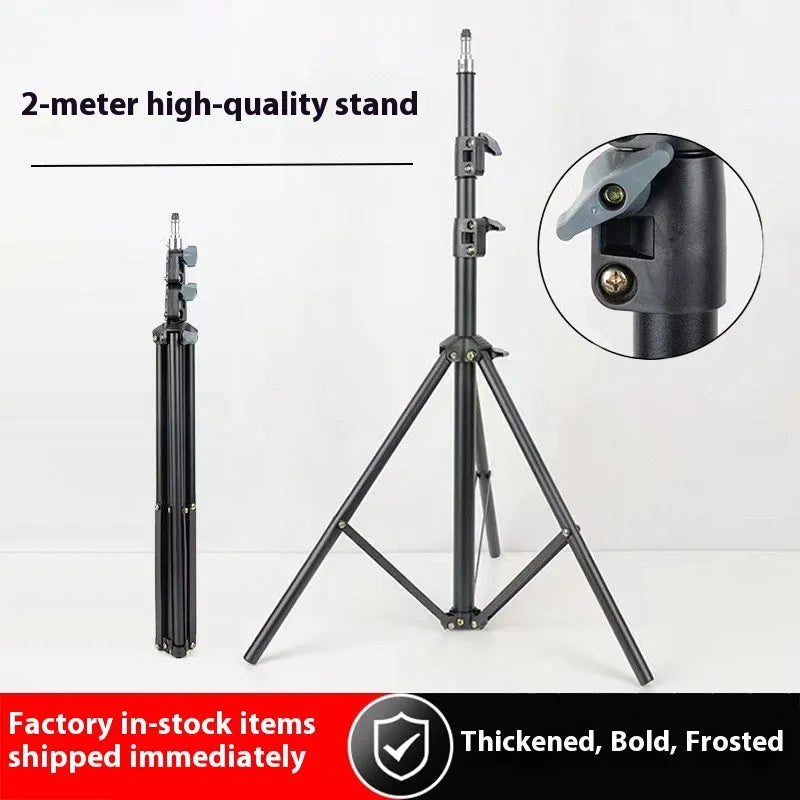 Adjustable mobile phone tripod light stand in frosted finish with height options from 1.6m to 2.1m
