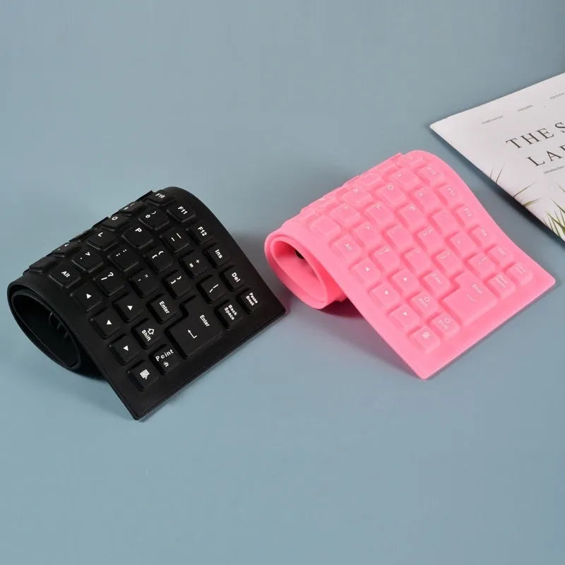 85-key wired silicone mute keyboard in black blue pink purple with USB cable