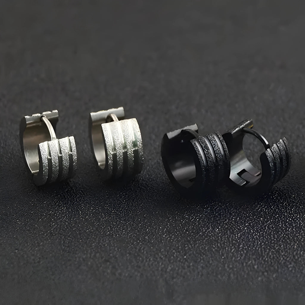Korean style geometric three-line frosted earrings in titanium steel with electroplated finish