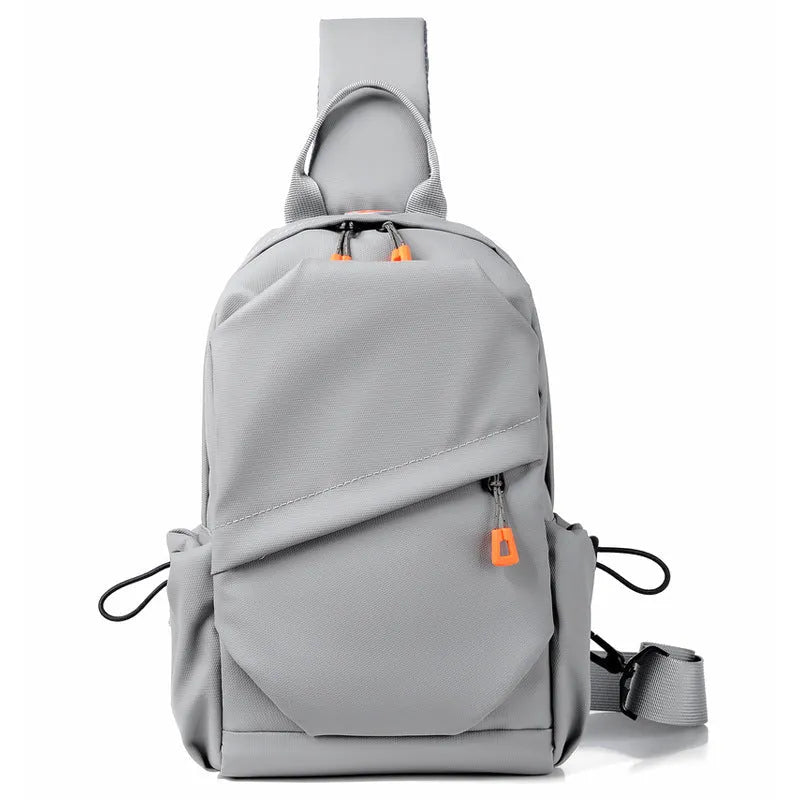 Mens casual single shoulder crossbody bag in waterproof polyester, black and grey colours