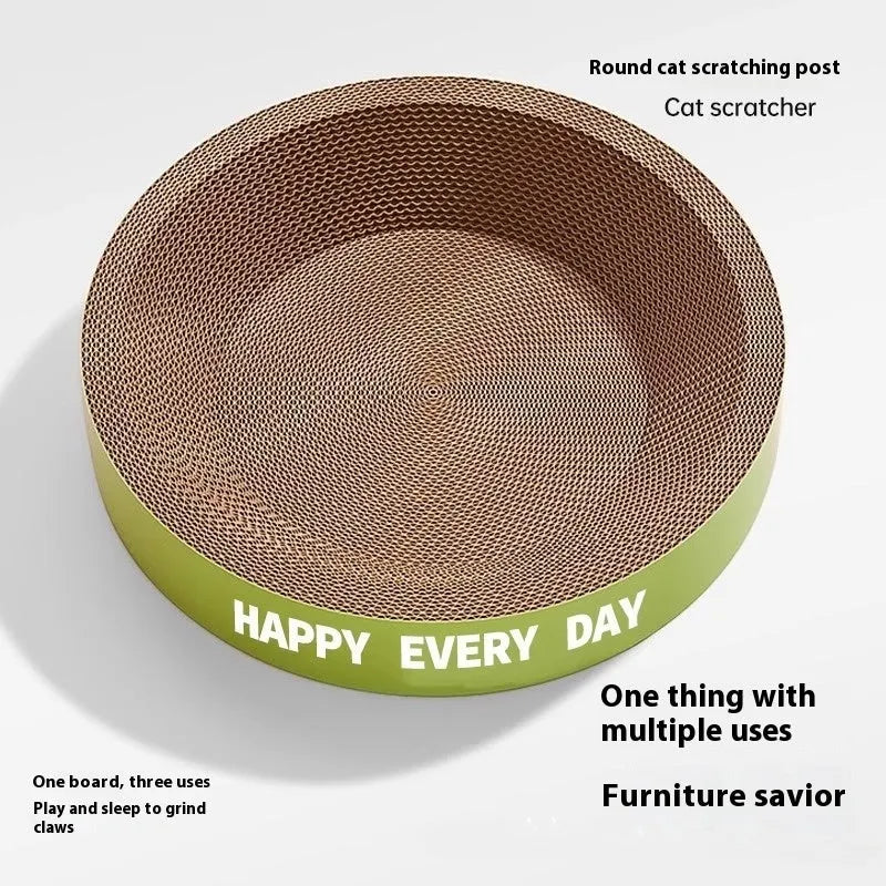 Green round cat nest bed with integrated sisal scratching surface, measuring 50cm wide.