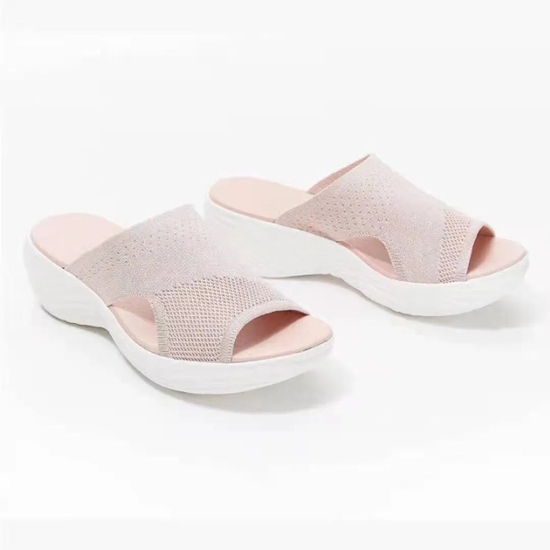 Casual woven mesh upper polyurethane platform sandals for women in blue grey pink