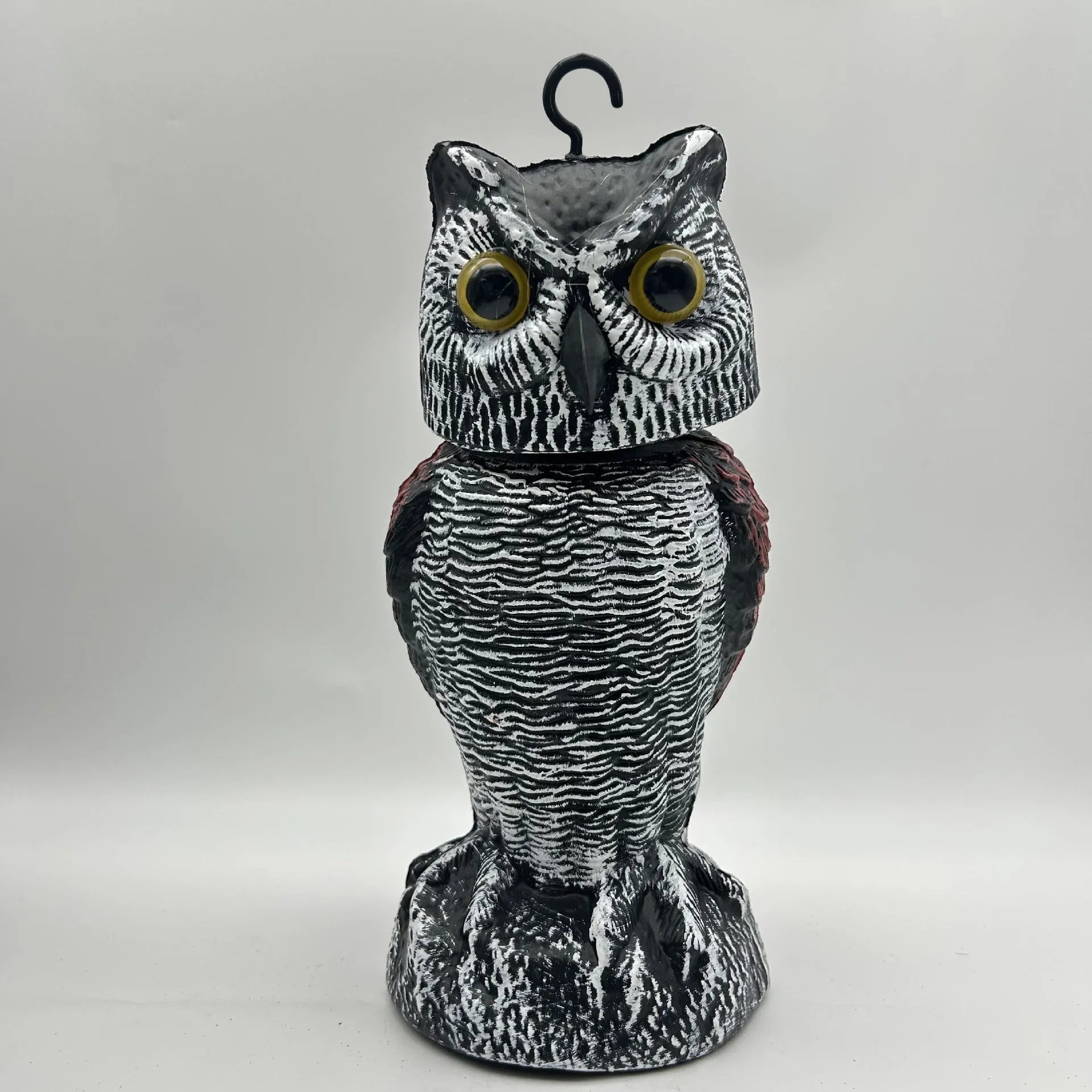 Artificial owl bird scarer ornament with movable head for outdoor garden pest control