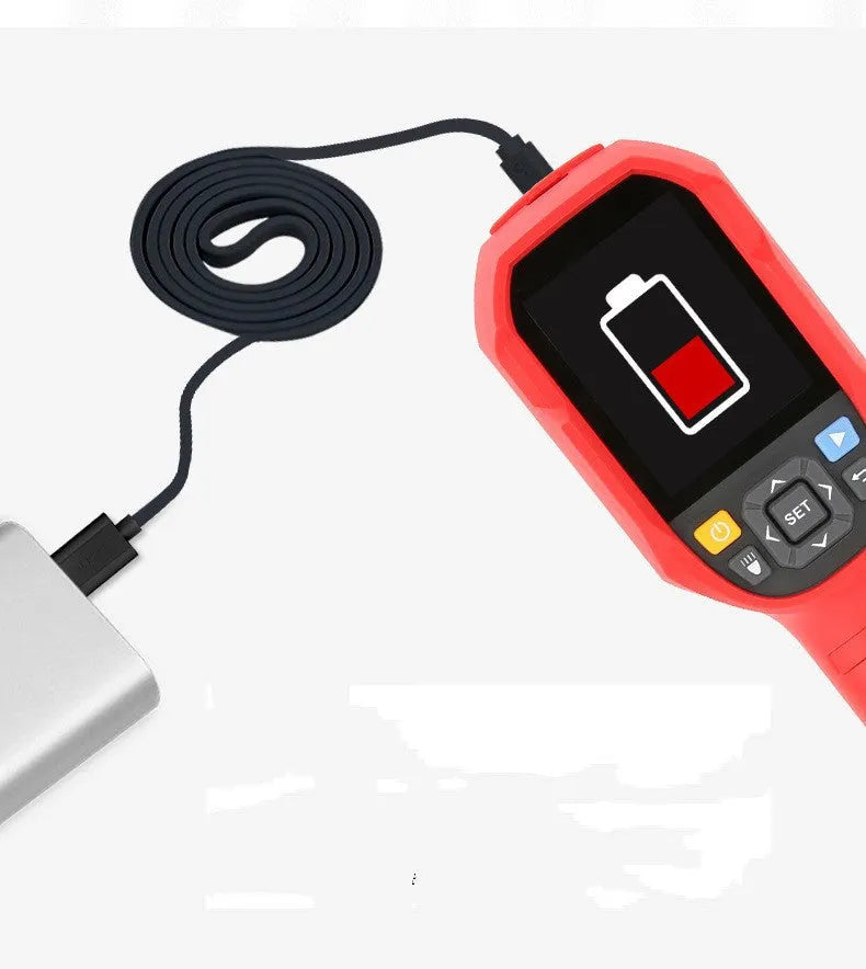 UTi series handheld infrared thermal imager with display screen showing a thermal image.