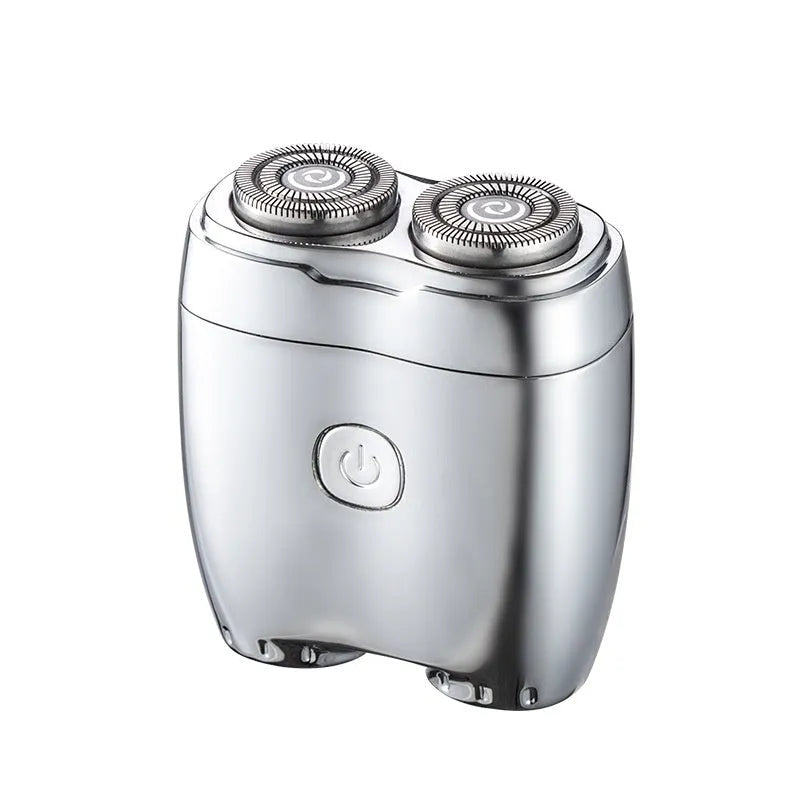 Portable floating double head electric shaver mini in silver with rechargeable base