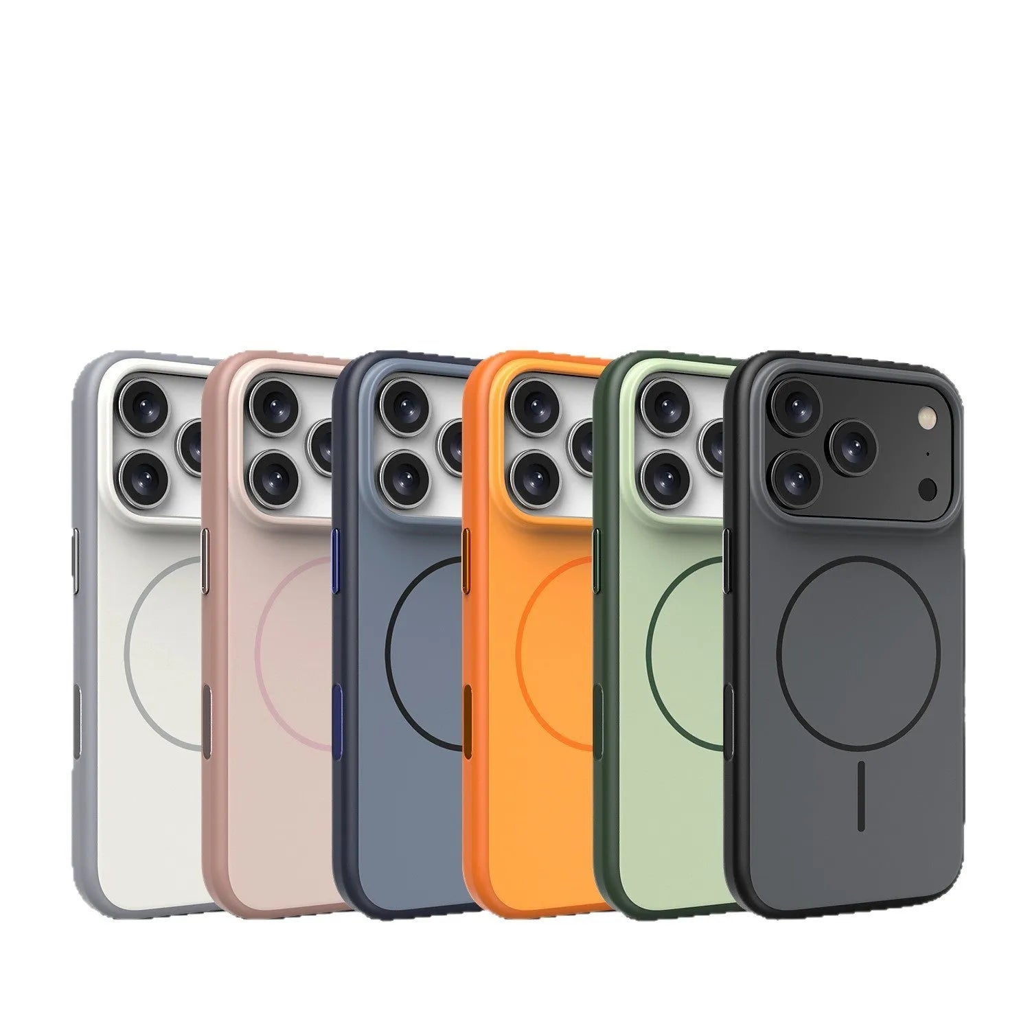 Blue frosted magnetic iPhone case with a dedicated AI camera button on the side.