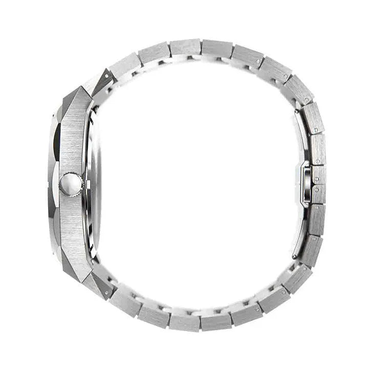 Men's stainless steel waterproof watch with a 42mm dial, quartz movement, and butterfly buckle.