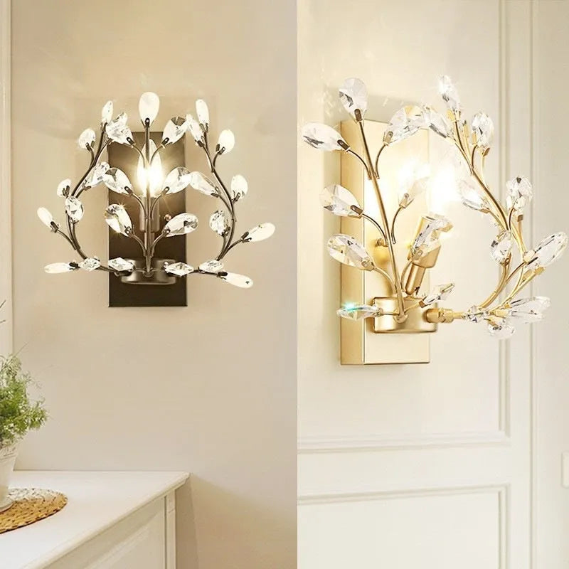 American style crystal wall lamp black finish 33cm diameter for TV wall or hallway