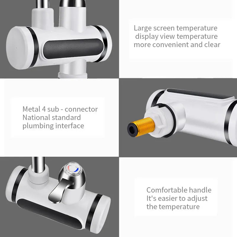 White electric kitchen water heater with digital temperature display and water separation technology